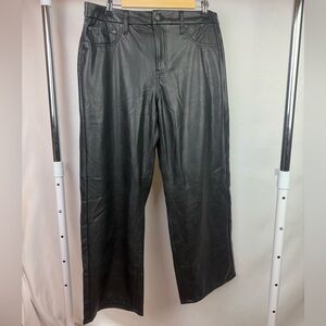 NWT American Eagle Black Vegan Leather Pants High Rise Straight Leg 14 Short
